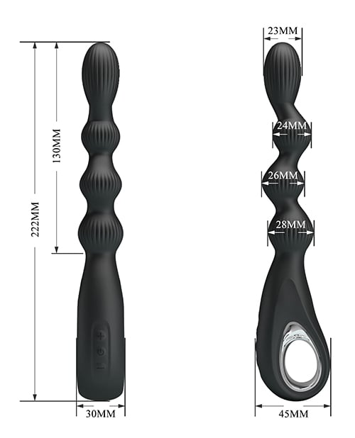 Pretty Love - Federer Rechargeable Beaded Anal Vibrator (Black) PL1158 CherryAffairs