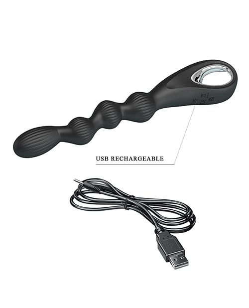 Pretty Love - Federer Rechargeable Beaded Anal Vibrator (Black) PL1158 CherryAffairs
