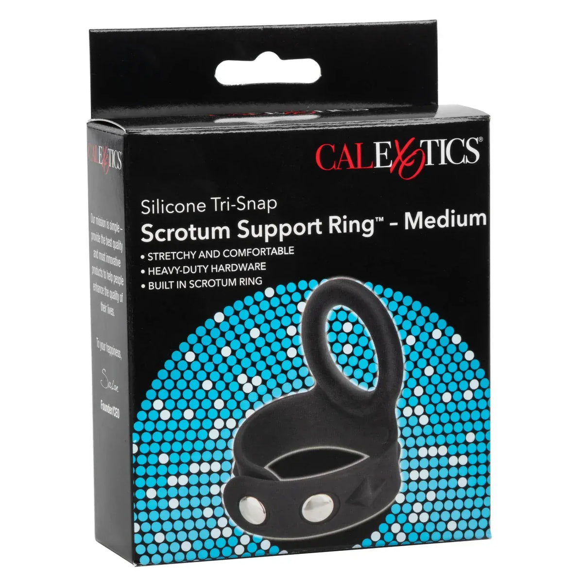CalExotics - Silicone Tri-Snap Scrotum Support Cock Ring (Black) CE2179 CherryAffairs