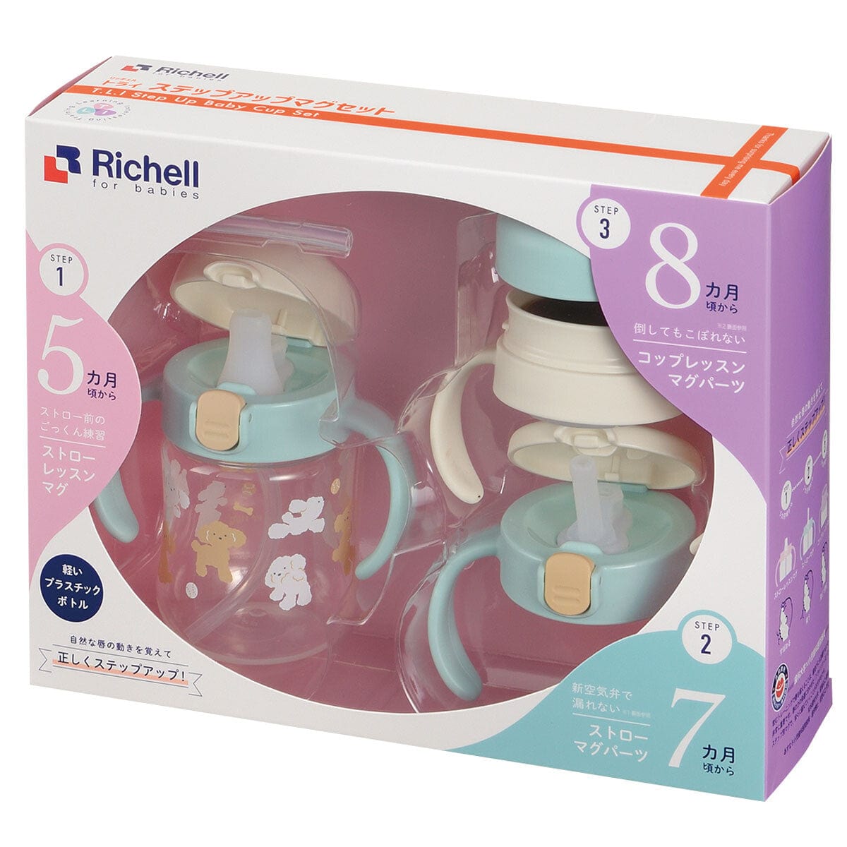 Richell - T.L.I Baby Step Up Clear Training Water Bottle Mug Set Baby Water Bottle Set