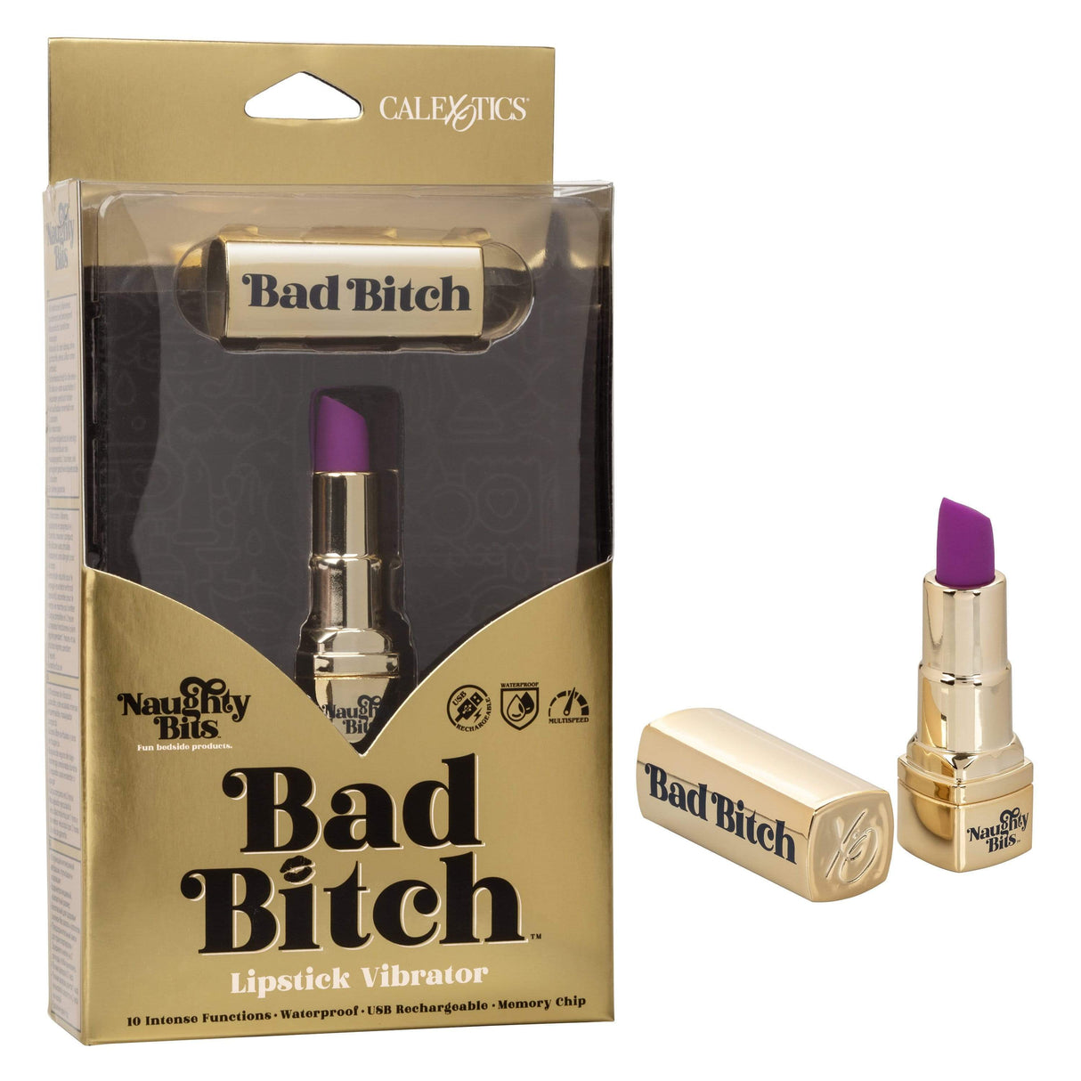 California Exotics - Naughty Bits Bad Bitch Discreet Lipstick Vibrator (Gold) Discreet Toys