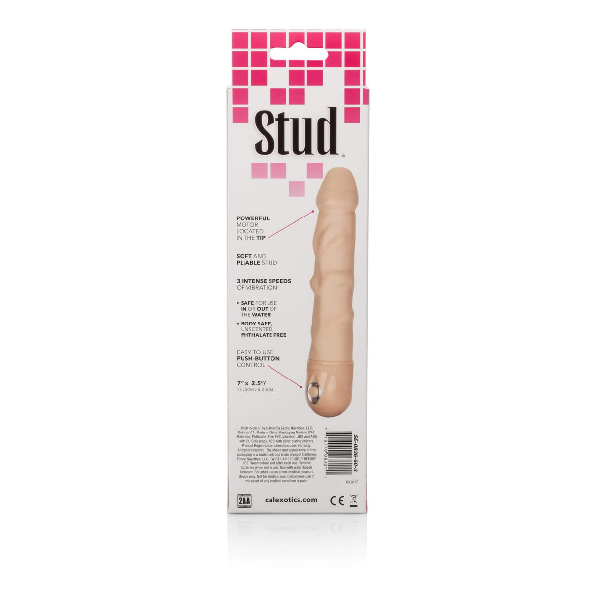 California Exotics - Power Stud Waterproof Rod Dildo Vibrator Realistic Dildo w/o suction cup (Vibration) Non Rechargeable