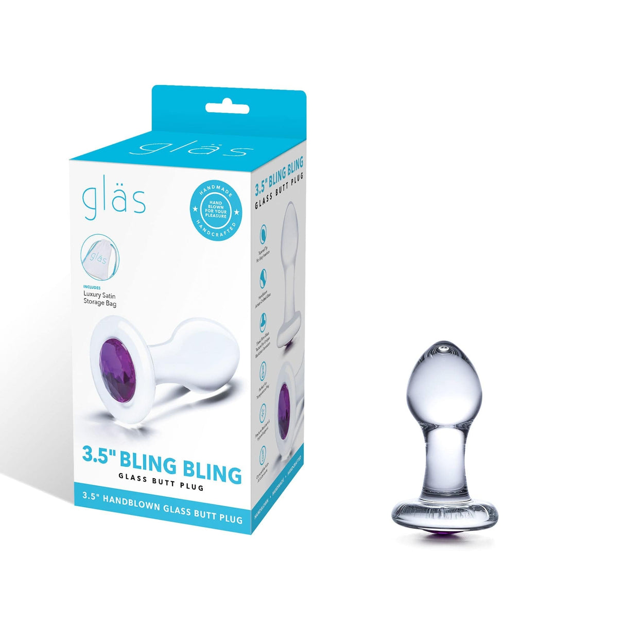 Glas - Bling Bling Glass Butt Plug 3.5" (Clear) Glass Anal Plug (Non Vibration)