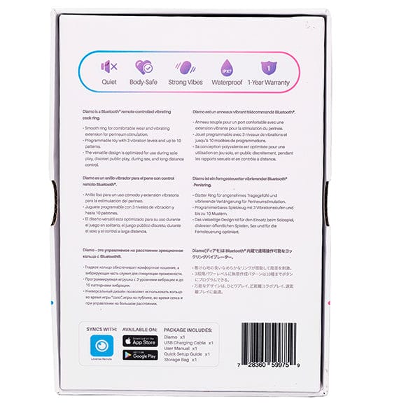 Lovense - Diamo App-Controlled Vibrating Silicone Cock Ring (Black) Remote Control Cock Ring (Vibration) Rechargeable