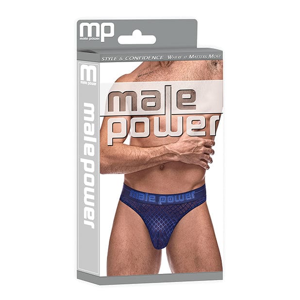 Male Power - Diamond Mesh Bong Thong Underwear L/XL (Blue) Gay Pride Underwear