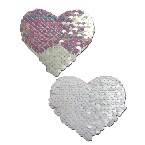 Pastease - Premium Color Changing Flip Sequins Heart Pasties Nipple Covers O/S (Pearl/White) Nipple Covers