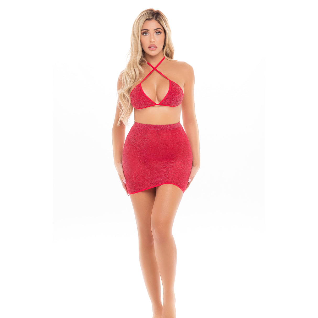 Pink Lipstick - Black Cherry 2Pc Skirt Costume Set O/S (Red) Dresses