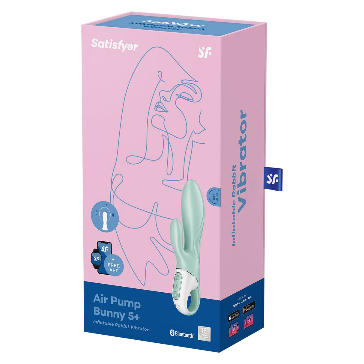 Satisfyer - Air Pump App-Controlled Air Pump Bunny 5 Rabbit Vibrator (Turquoise) Rabbit Dildo (Vibration) Rechargeable