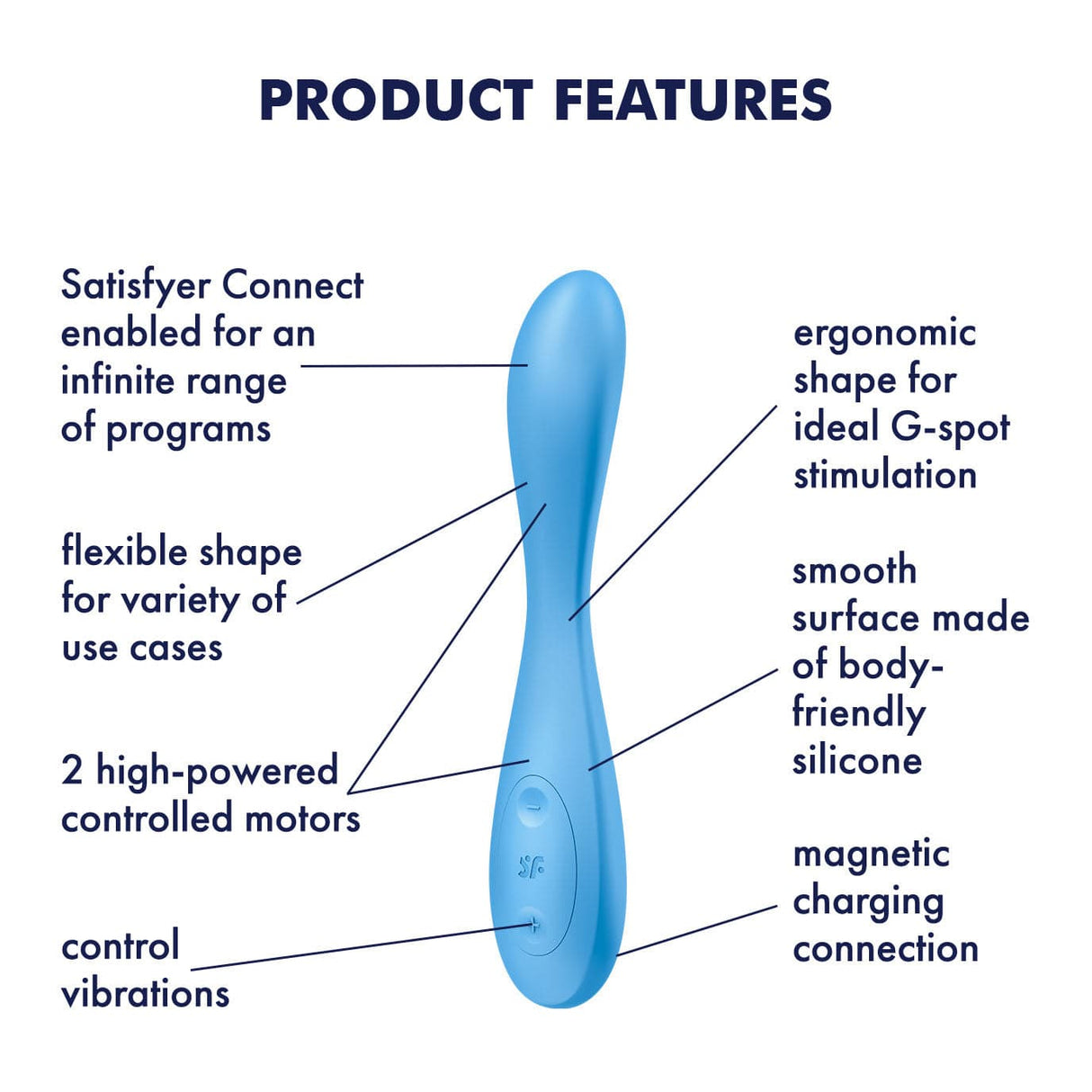 Satisfyer - Flex 4+ App-Controlled G Spot Vibrator (Blue) G Spot Dildo (Vibration) Rechargeable