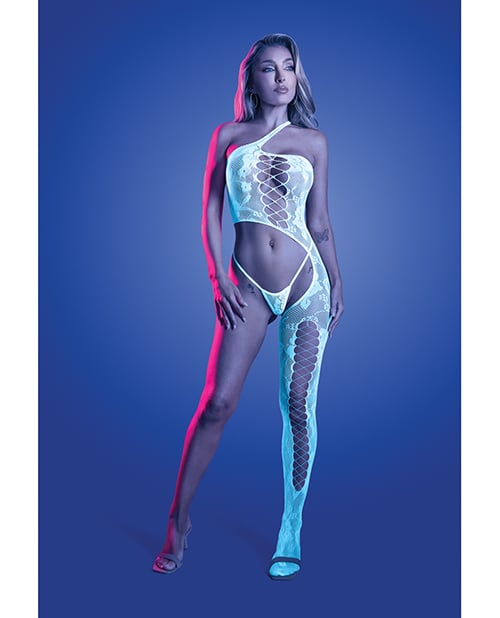 Fantasy Lingerie - ชุดบอดี้สต็อกกิ้งลายดอกไม้และแพนตี้ Lights Get Low (สีขาว)