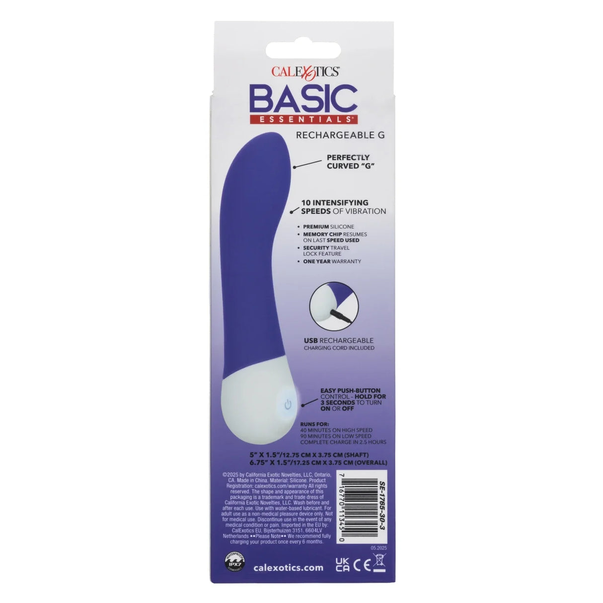 CalExotics - Basic Essentials Rechargeable Curved G Spot Vibrator (Purple) – product view 5