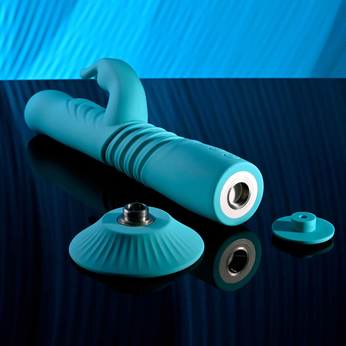 Evolved - Bunny Hop Suction-Base Thrusting Rabbit Vibrator (Blue) EV1215 CherryAffairs