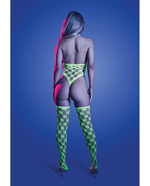 Fantasy Lingerie - Adrenaline Rhinestone Fishnet Teddy Set (Neon Green) FTL1035 CherryAffairs