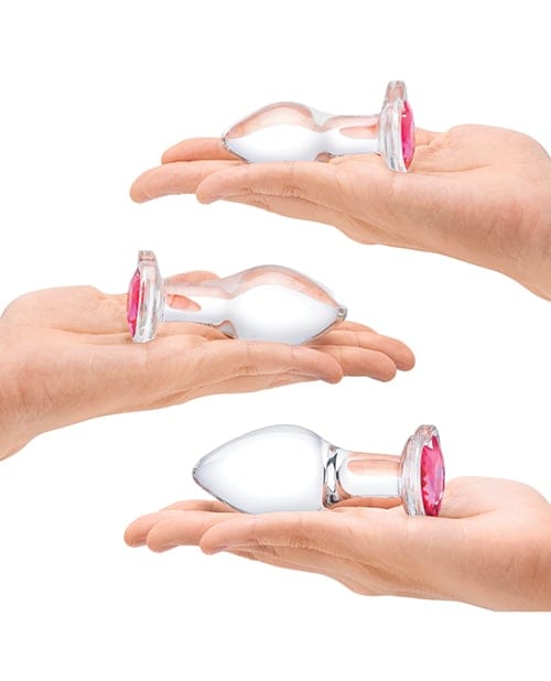 Glas - Heart Jewel Three Piece Glass Anal Plug Training Set (Clear) GL1049 CherryAffairs