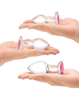 Glas - Heart Jewel Three Piece Glass Anal Plug Training Set (Clear) GL1049 CherryAffairs