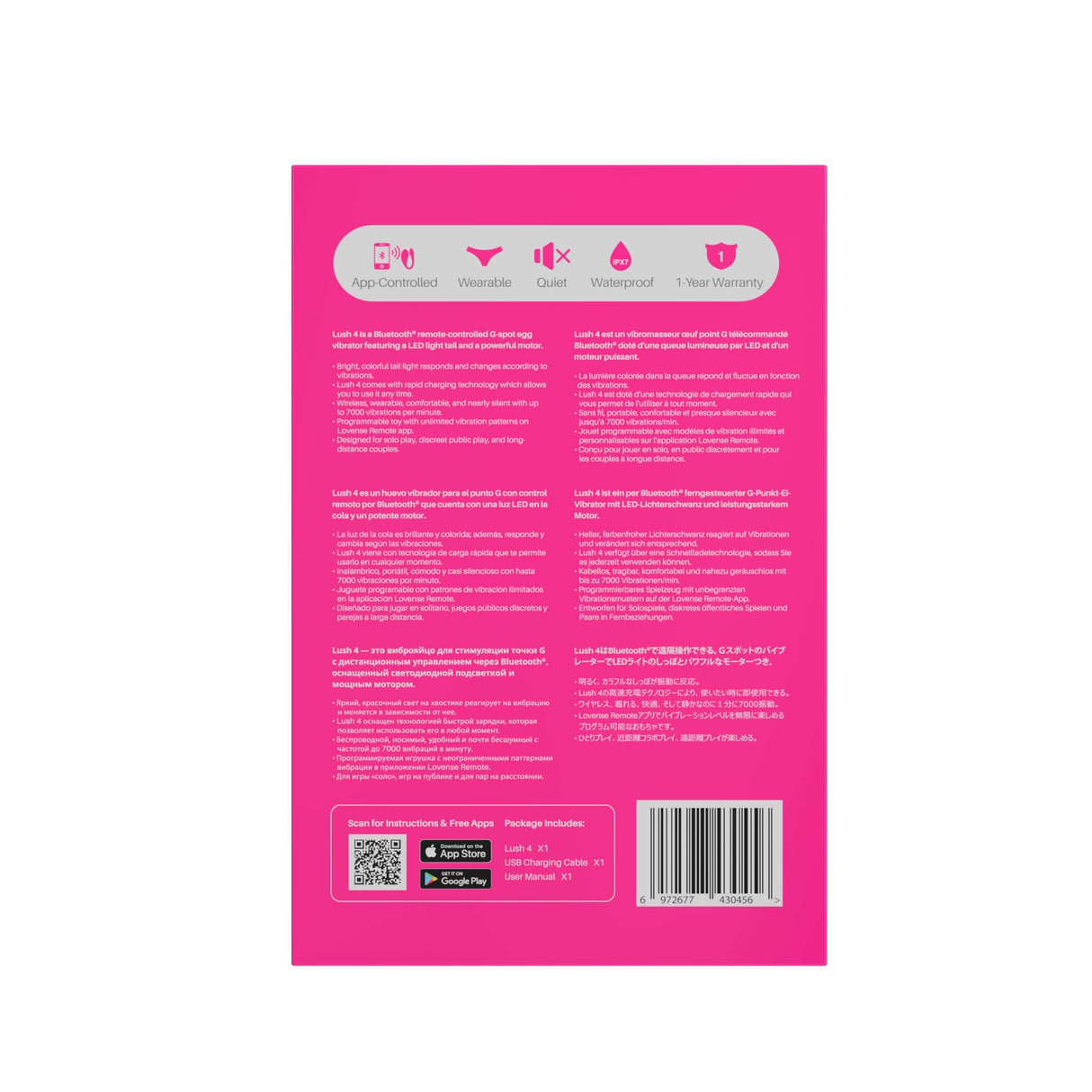 Lovense - Lush 4 App-Controlled Bullet Egg Vibrator (Pink) LOS1062 CherryAffairs