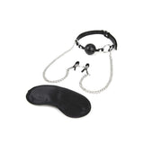 Lux Fetish - Breathable Ball Gag with Adjustable Nipple Clamps (Black) LXF1022 CherryAffairs
