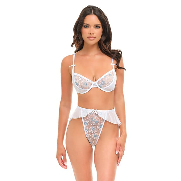 Oh La La Cheri - Elena Floral Embroidered 2 pc Set with Skirted Bottom (White) OL1026 CherryAffairs