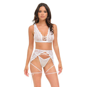 Oh La La Cheri - Naya Lace 3 pc Lingerie Set with Strap Details (White) OL1027 CherryAffairs