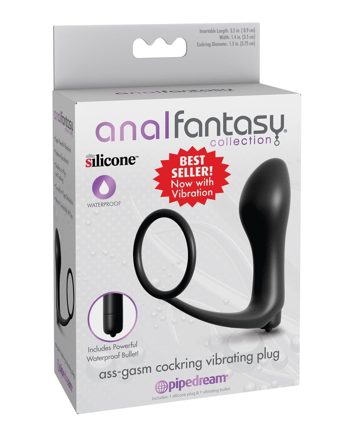 Pipedream - Anal Fantasy Ass-Gasm Vibrating Silicone Cock Ring & Anal Plug (Black) PD2069 CherryAffairs
