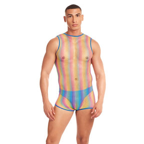 Rene Rofe - Rainbow Party Pride Star Mesh Singlet 2 pc Set with Thong (Rainbow) CherryAffairs