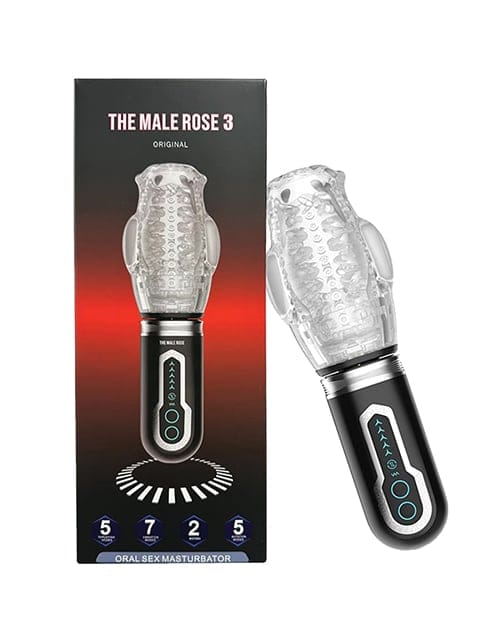 The Male Rose - 3 Thrusting, Rotating & Vibrating Oral Masturbator (Black) TMR1002 CherryAffairs