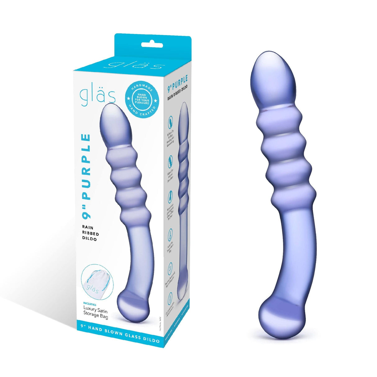 Glas - Purple Rain Ribbed Glass Dildo 9" (Purple) - CherryAffairs.sg